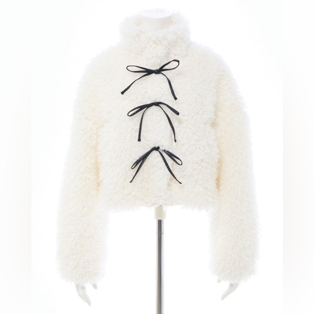 INGNI White Fuzzy Jacket with Black bow tie